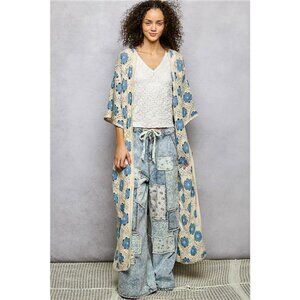 POL Open Front Floral Crochet Longline‎ Cardigan